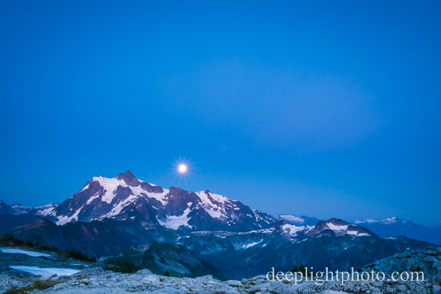 Mt Shuksan and the rising moon, Washington state cascade range