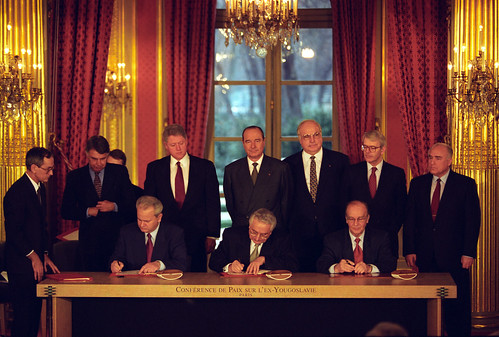 Slobodan Milosevic, Alija Izetbegovic, and Franjo Tudjman sign the Balkan Peace Agreement | by The Central Intelligence Agency