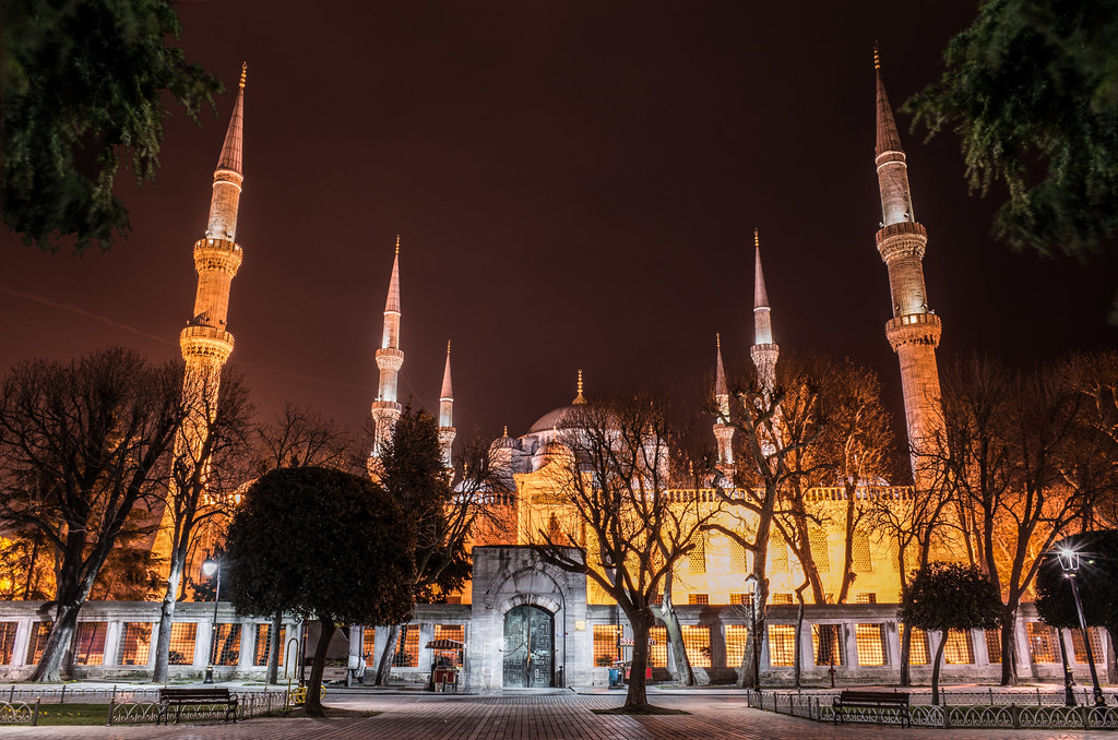 The blue mosque at night