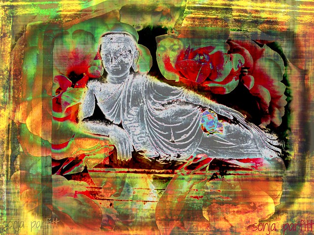 Buddha and roses
