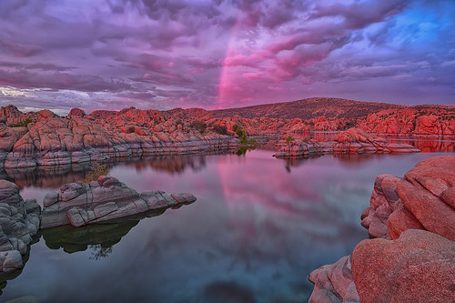 sunset arizona usa color reflection nature water crimson landscape nikon rocks day desert cloudy le nd geology prescott watsonlake americansouthwest