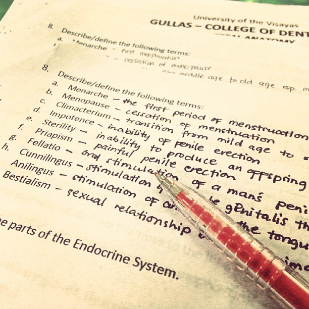 Putting the red ballpen out.. After making exams... check check din pag may time... life of a teacher... #Finals #Exam #UVGCD #dentistry  #college #University