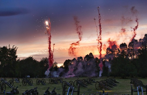 sky house tree green grass fire fireworks smoke battle cannon hatfield proms