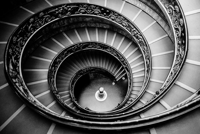 The Bramante Staircase in black and white