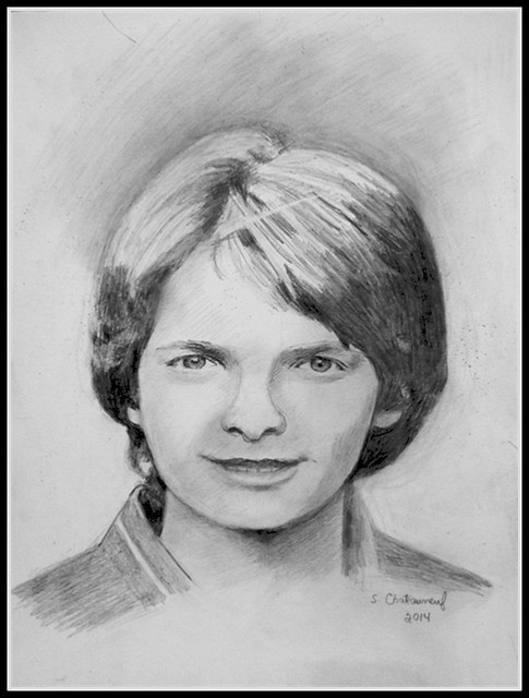 Michael J. Fox - Pencil Drawing by STEVEN CHATEAUNEUF (2014) - This Photo Of This Drawing Was Also Taken by STEVEN CHATEAUNEUF