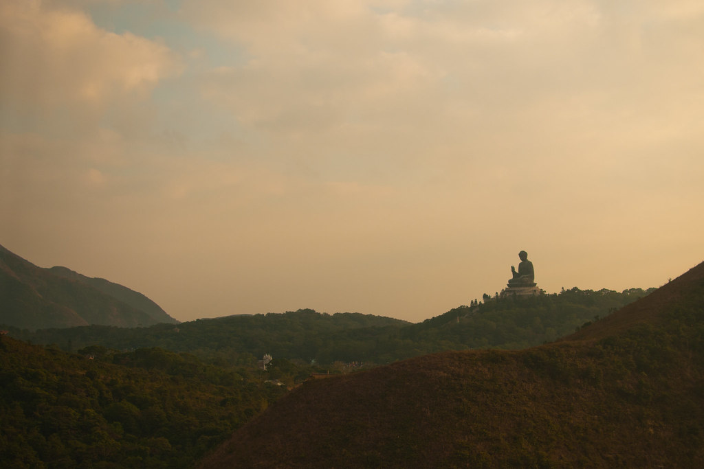 Hong Kong Buddha with Mountains in Sunset