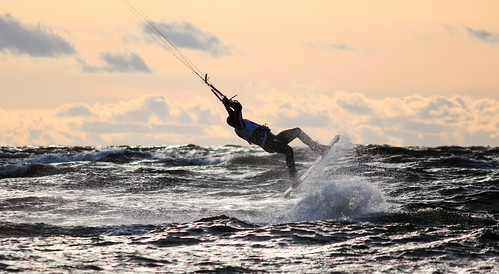 sunset sea kite sports water surf wind board