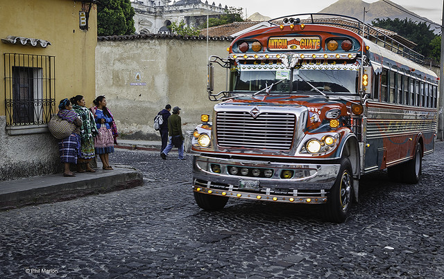 Chicken bus in the streets of Antigua, Guatemala