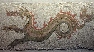 Mosaic with a ketos (sea monster) found at Caulonia (Monasterace) in the Casa del Drago, 3rd century BC, Monsters. Fantastic Creatures of Fear and Myth Exhibition, Palazzo Massimo alle Terme, Rome | by Following Hadrian