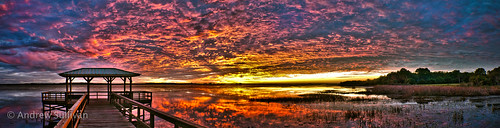 sunset sky panorama lake clouds dock bracket stitching kissimmee hdr osceola