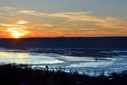 100th Anniversary Sunset by Eddie C3, The view tonight from my Bronx window of the sunset over New Jersey Palisades and the icy Hudson Riv