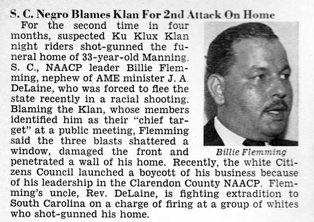 KKK Night Riders Shot Gunned Billie Fleming's Funeral Home in South Carolina - December 15, 1955