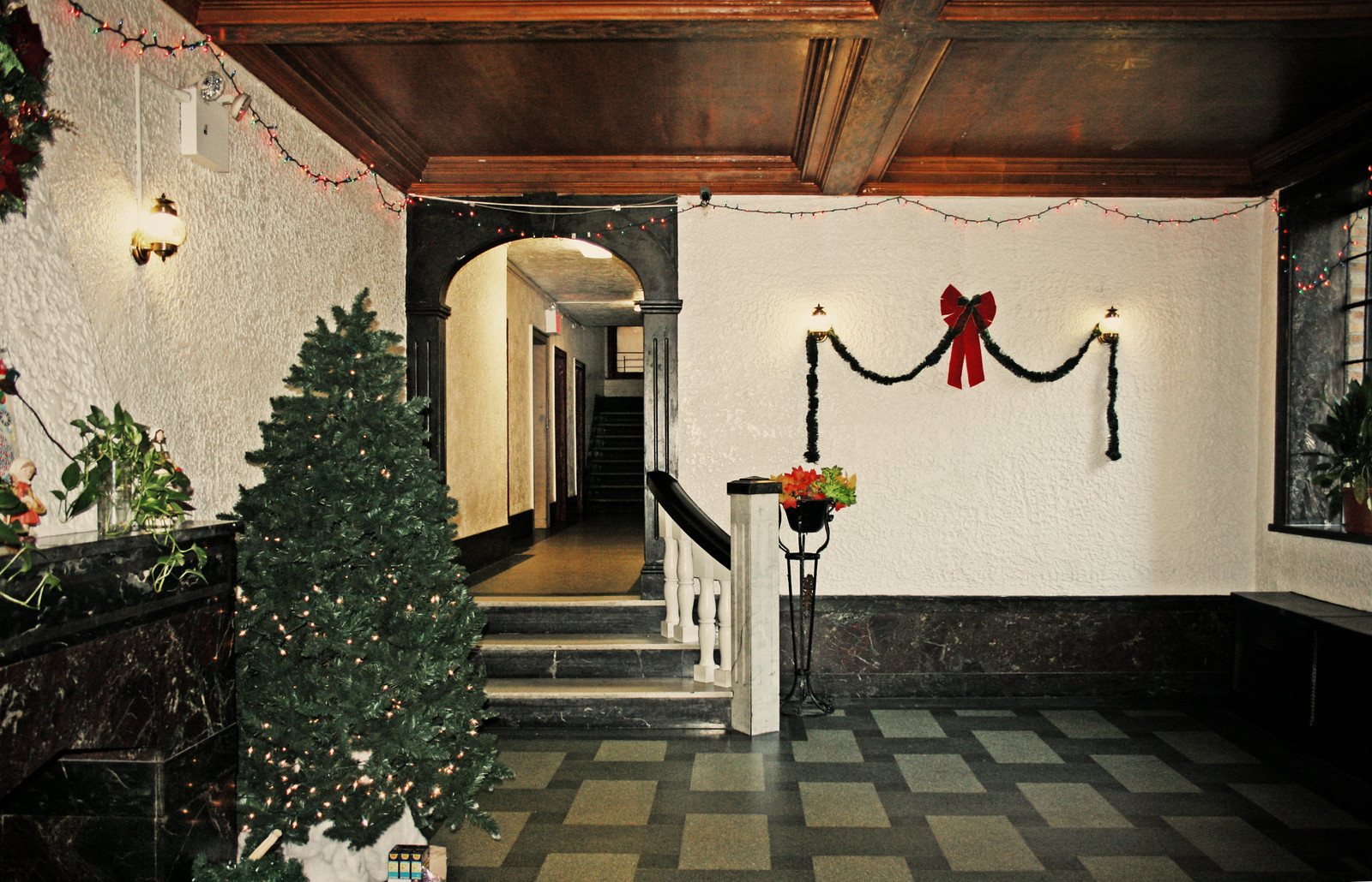Christmas Tree, Apartment Building Lobby, New York