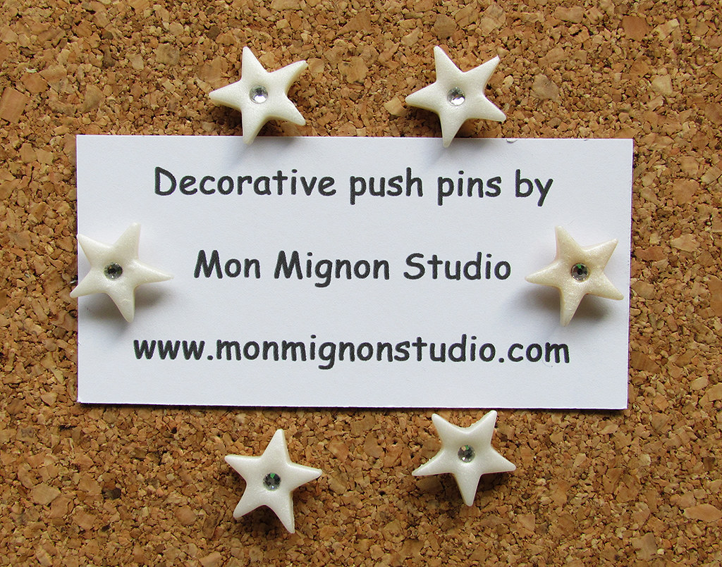 pearl white star polymer clay push pins by Mon MIgnon Stud…