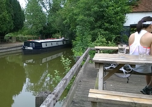 Narrow boat, pub, Kintbury lock Canal life by Dundas Arms