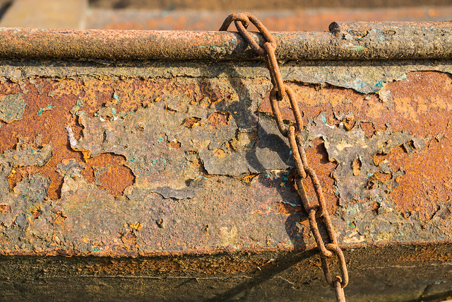 Closeup of a rusty rowing boat