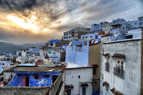 houses sunset mountains rooftops morocco medina chefchaouene