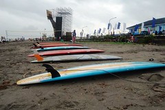 long boards on bagasbas beach during the summer surf fest