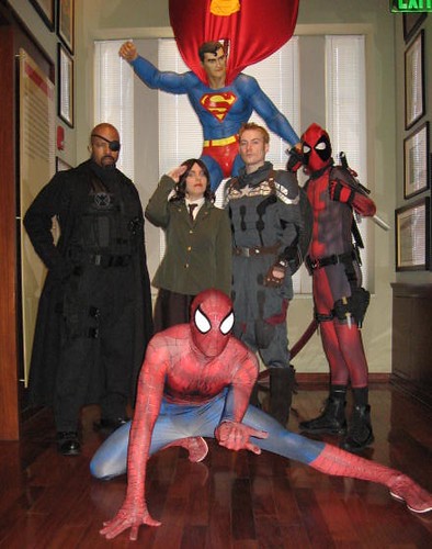 Steve Rogers, Agent Peggy Carter, Nick Fury, Spiderman and Deadpool