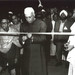 At Ramakrishna Mission, Delhi, 23rd Nov 1956. Pandit Jawaharlal Nehru, Prime Minister of India cutting the ribbon during inauguration of the library building and auditorium. Swami Ranganathananda on the right.