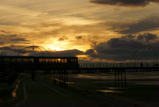 Southport Pier and Tram, Sunset, December 2013