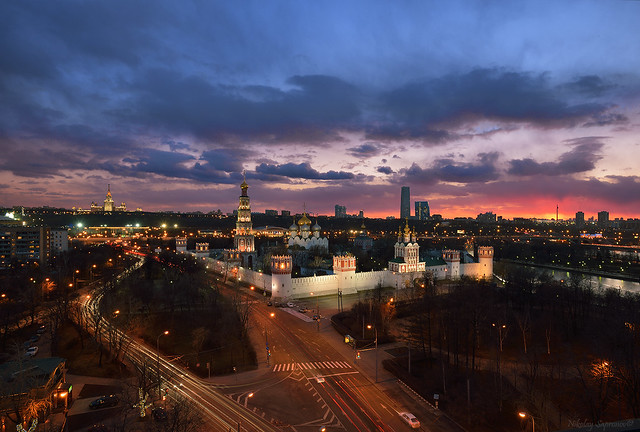 Mocow Sunset over Novodevichy Convent in Spring
