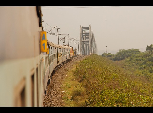 Entering the Godavari Rail Bridge