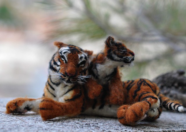 Needle Felted Animal- Tiger mother and cab Soft sculpture