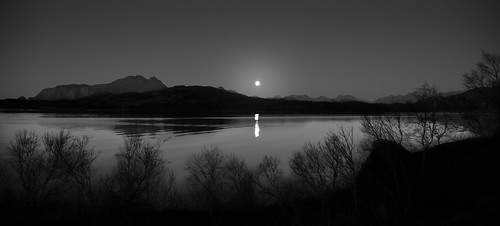 autumn sea sky bw panorama moon mountain reflection norway night nikon fullmoon fjord nordland