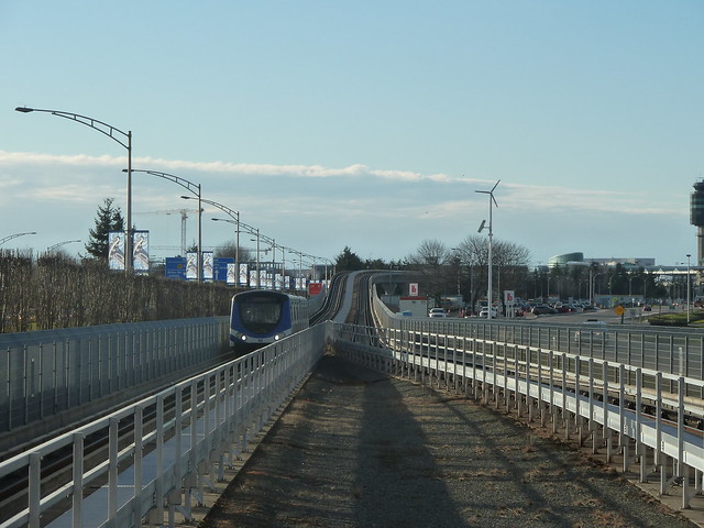 Canada Line train approaching Sea Island Centre Station