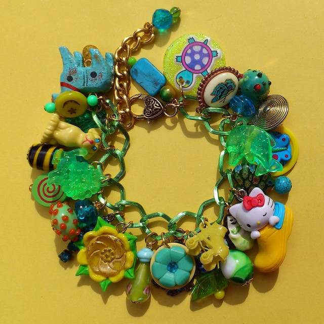 Yellow, Green and Turquoise Charm Bracelet