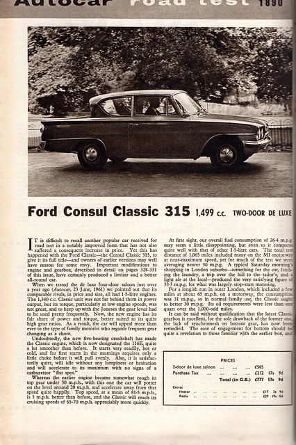 Ford Consul Classic 315 Road Test 1962 (1)
