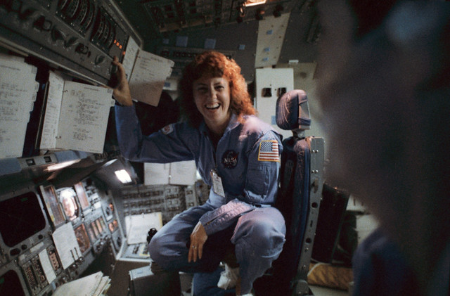 Christa McAuliffe Trains in the Shuttle Mission Simulator