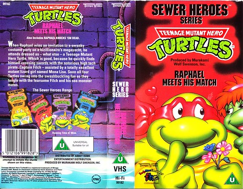 TEMPO VIDEO ::  "TEENAGE MUTANT HERO TURTLES" 'SEWER HEROES' SERIES - "RAPHAEL MEETS HIS MATCH" ..U.K. VHS sleeve (( 1994 ))  [[ Courtesy of HERO ]] by tOkKa