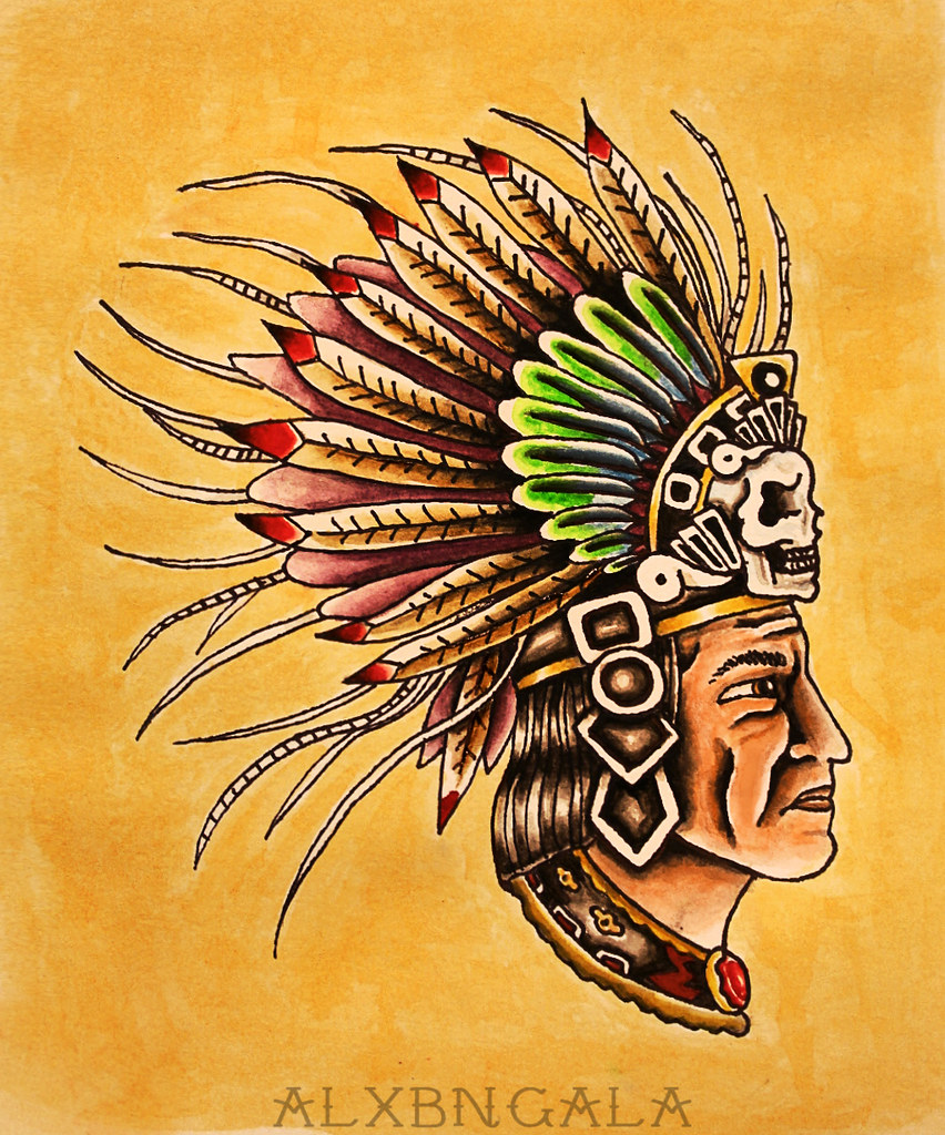 tattoo, mexico, skull, aztec, tattoos, mexican, warrior, mexica, headdress,...