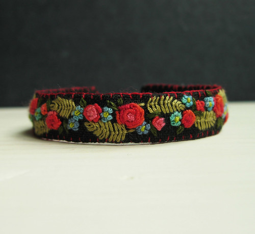 Floral Embroidered Bracelet on Black Linen | Lynn Furman | Flickr