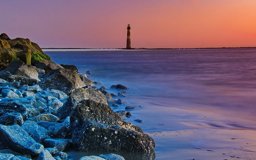 charlestonsc southcarolina sc lowcountry coast morrisisland atlantic ocean water outdoors sunrise beach island landmark lighthouse historic longexposure