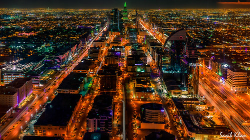 aerialview riyadh saudiarabia hdr lightstreaks kingdomtower digitalblending faisaliahtower kingfahadroad olayastreet orubastreet