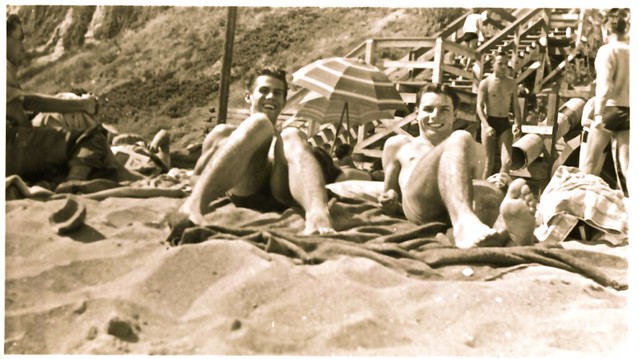 Vintage 1950s Photo: A Pair Of Smiling Men On The Beach