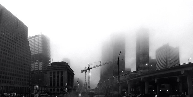 downtown in the fog