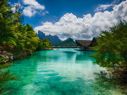 mountains water clouds french four polynesia seasons crystal lagoon clear bora