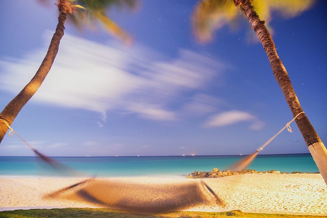 A hammock swings in the wind at the Divi All Inclusive Resort in Aruba