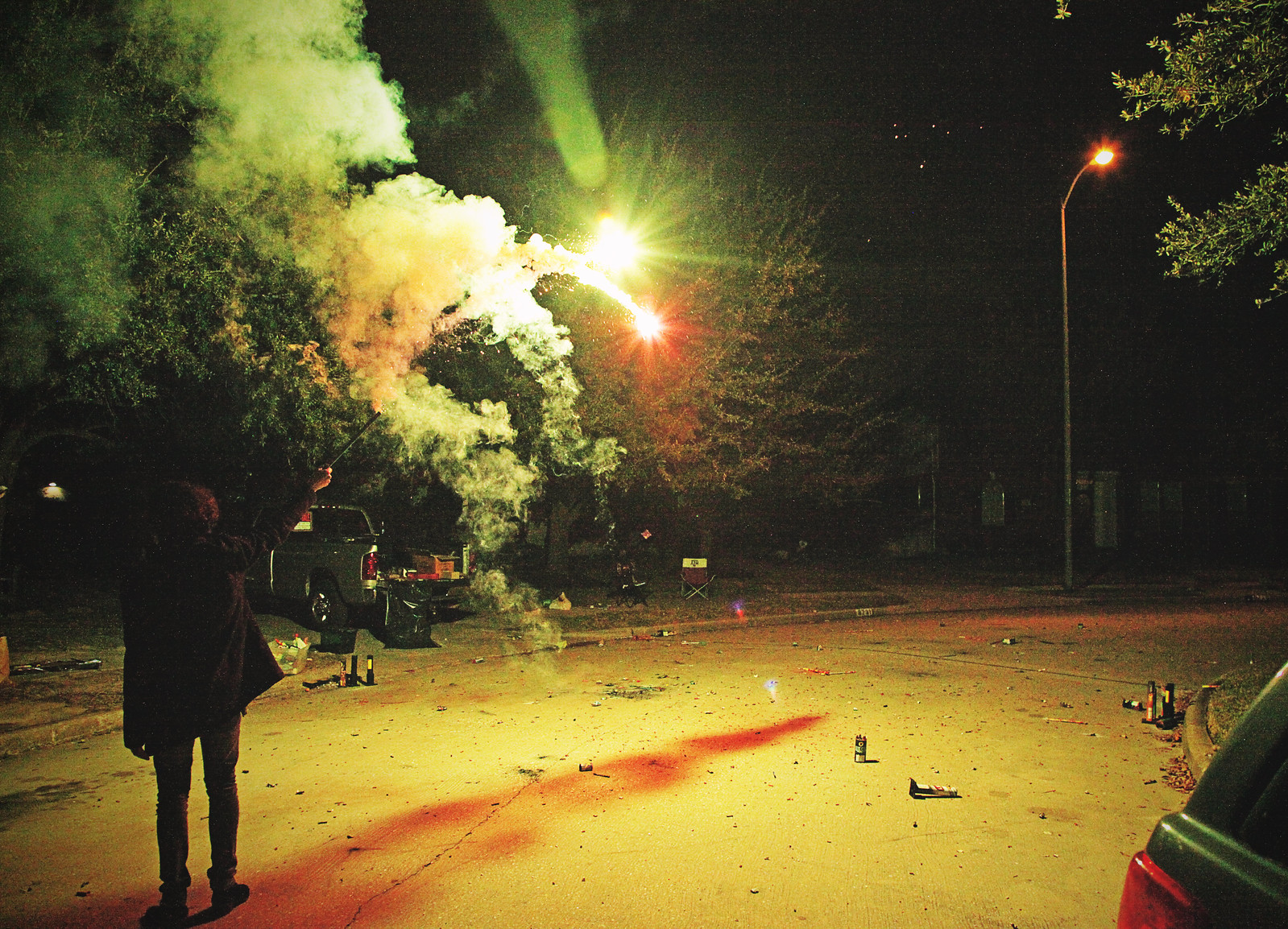 Otto with fireworks on New Years Eve 2013 by Heather Phillips on Flickr