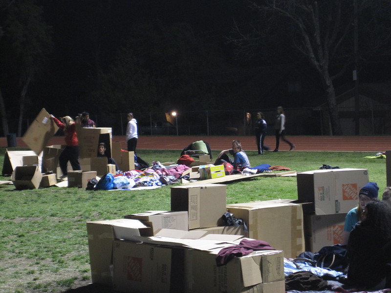 Students build their sleeping quarters for the evening