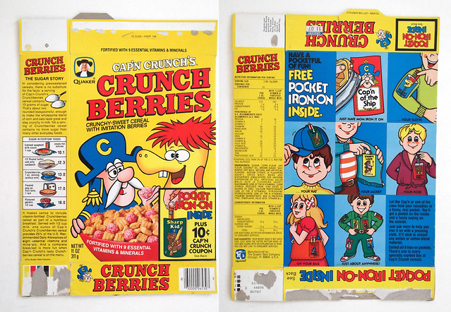 Vintage Quaker Cap'n Crunch Berries Cereal Box Pocket Iron-On