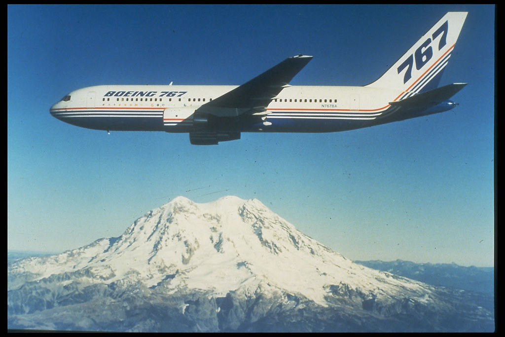 Boeing 767 over Mount Rainier, circa 1980s