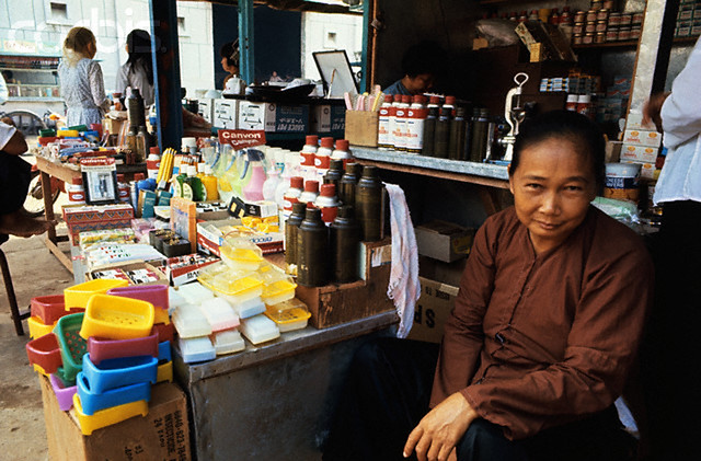 28 Oct 1969, Saigon - Vendors operate stalls in the main black market here, flagrantly selling stolen PX items.