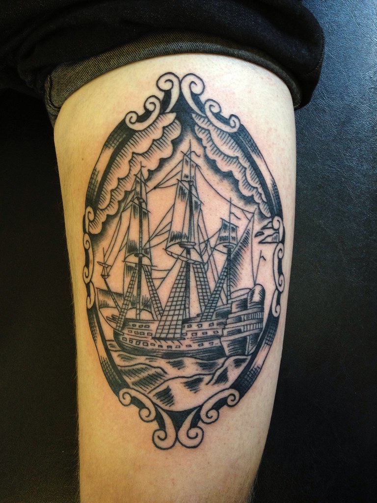 Dan Morris Rain City Tattoo Manchester woodcut ship | Flickr