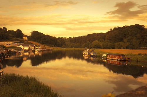 Graiguenamanagh by oliko2, graiguenamanagh sunset reflection clouds sky river water trees landscape ireland houseboat