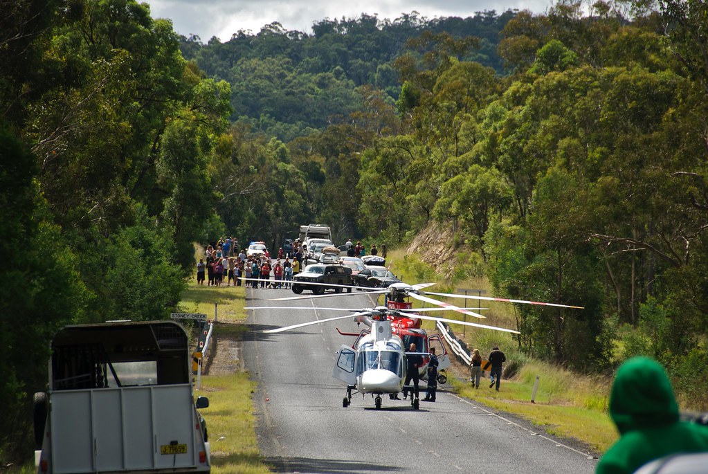 Helicopters landing on Putty Road near Mellong NSW
